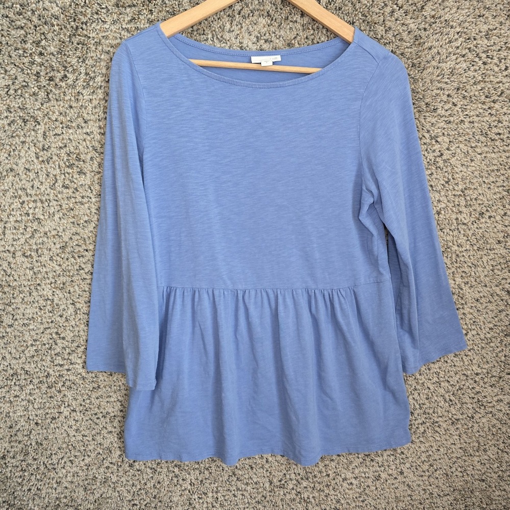J Jill Top Womens‎ Small Blue Scoop Neck Slub Knit Tunic Long Sleeve Casual